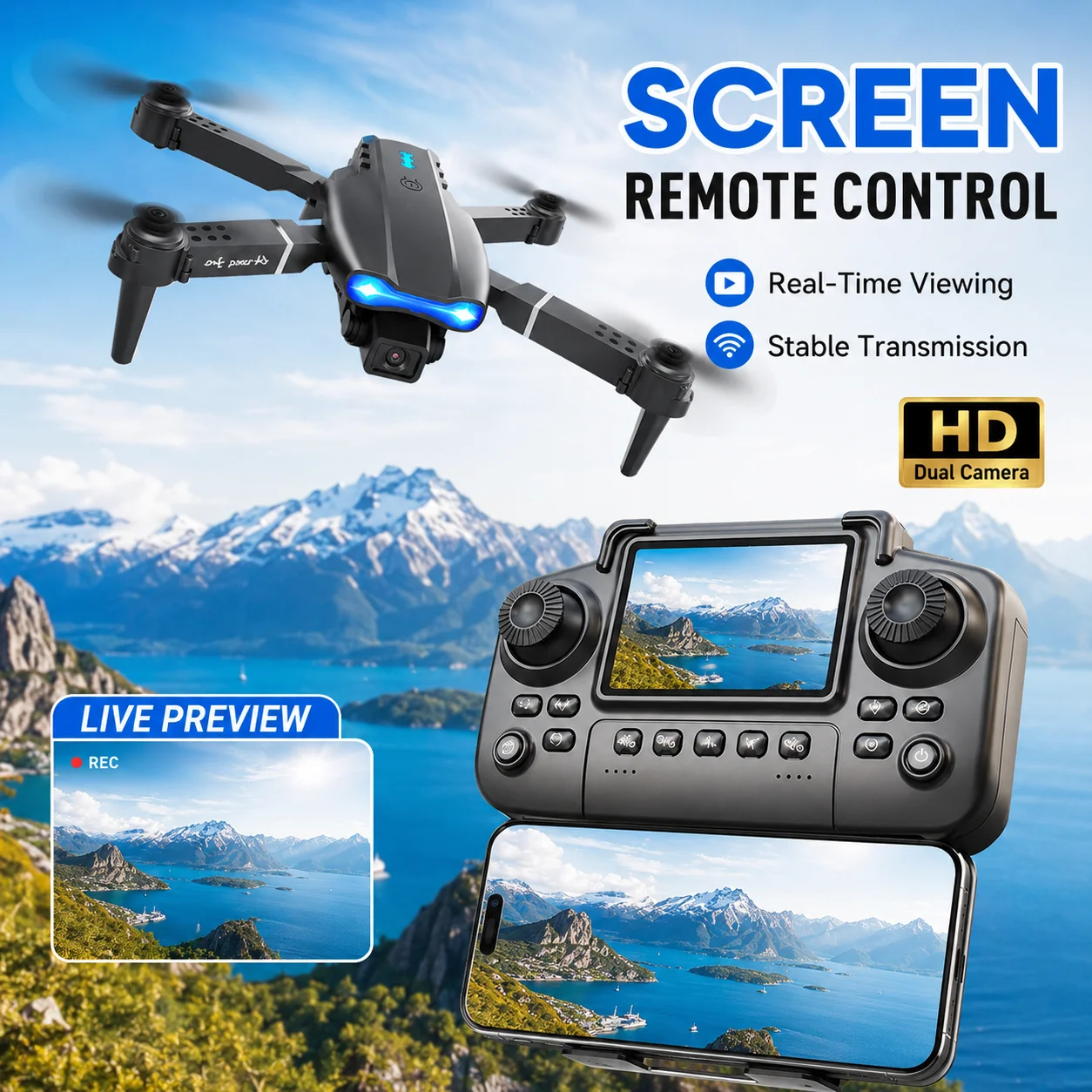 ZNLYRION 4K RC Drone with Screen Remote Control & Dual Camera - Image 1