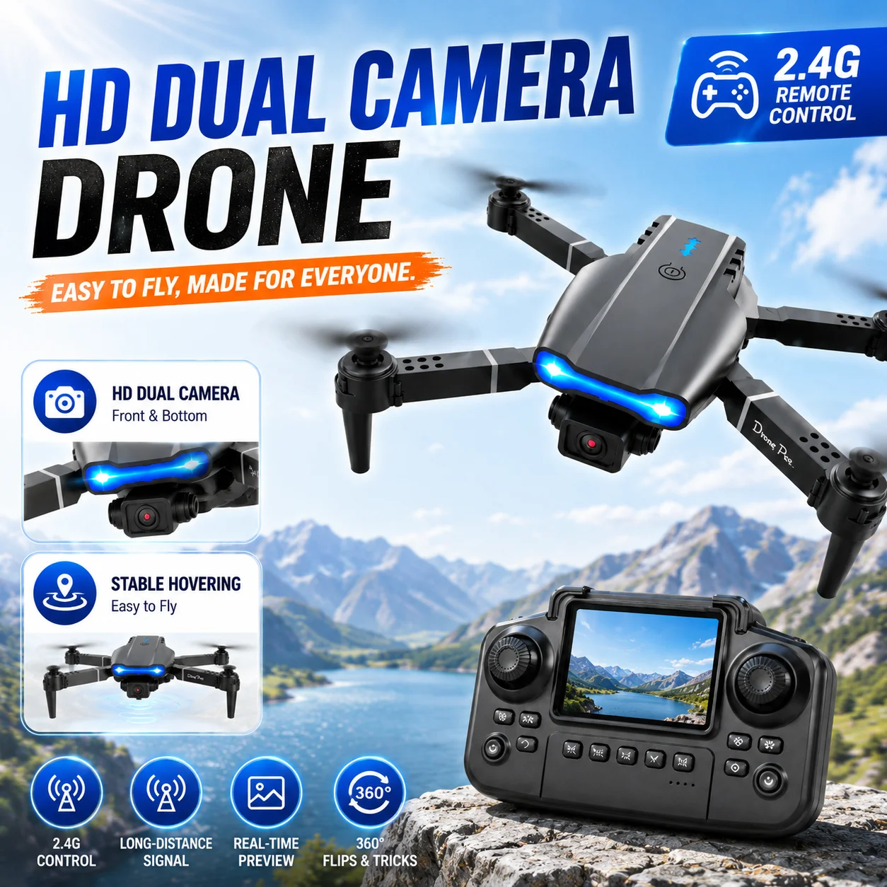 ZNLYRION 4K RC Drone with Screen Remote Control & Dual Camera - Image 2
