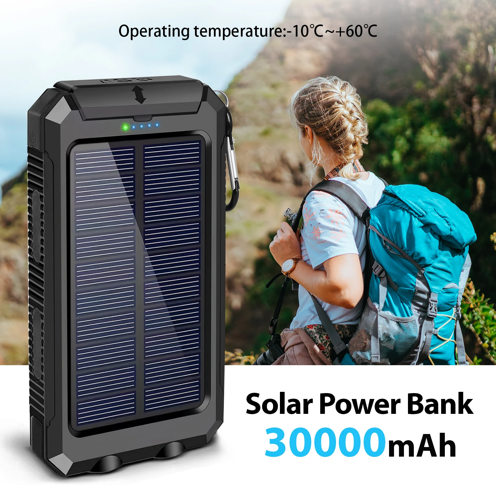 30000mAh Solar Power Bank with Dual USB Ports & Dual LED Flashlight - Image 6
