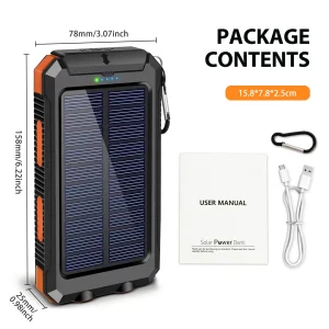 30000mAh Solar Power Bank with Dual USB Ports & Dual LED Flashlight - Thumbnail Image 8
