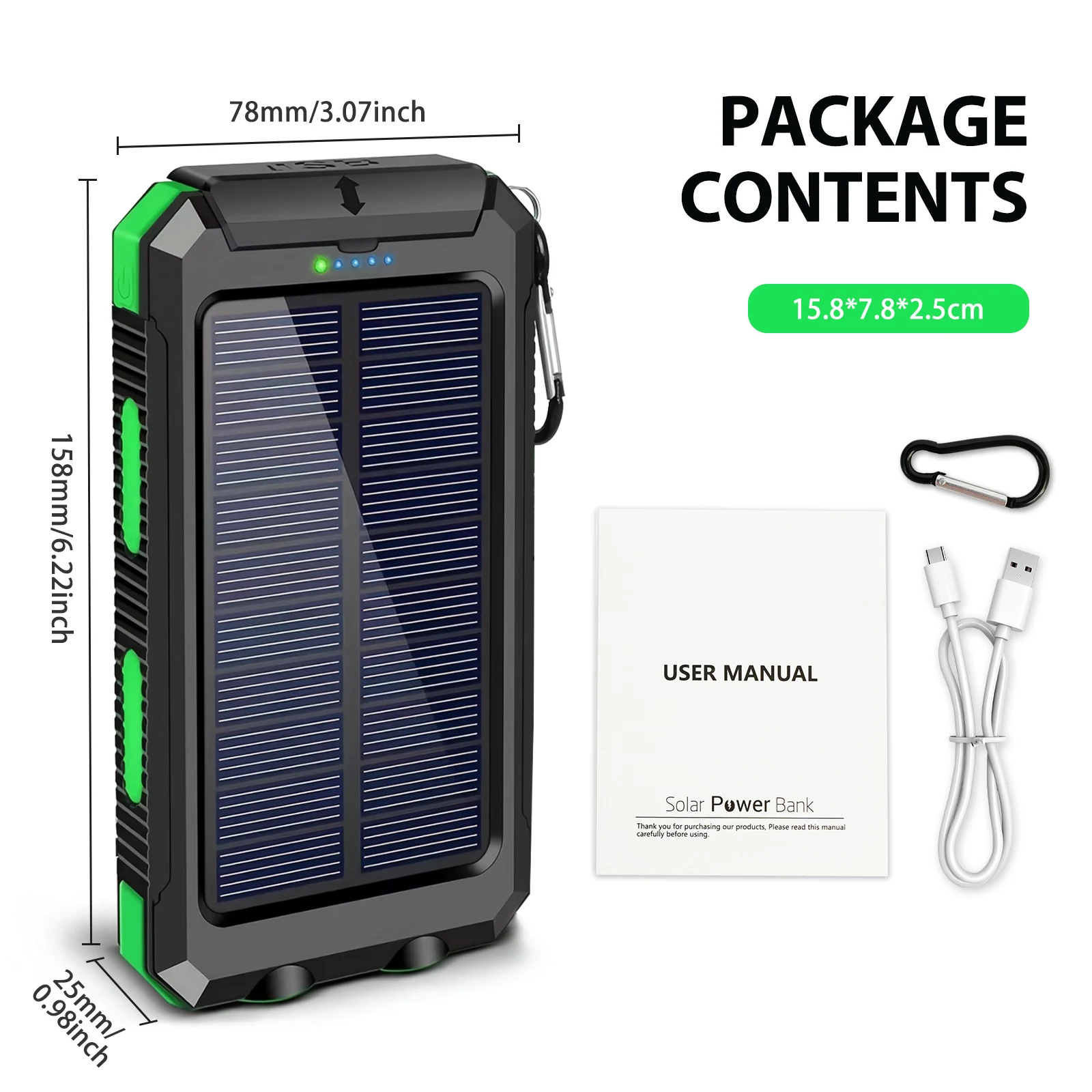 30000mAh Solar Power Bank with Dual USB Ports & Dual LED Flashlight - Image 10