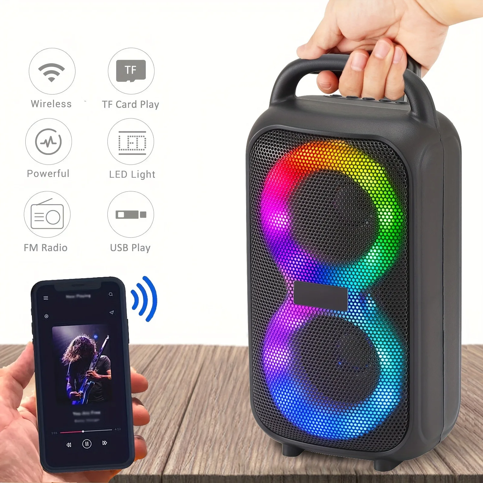 Portable Party Bluetooth Speaker with Microphone & LED Lights - Image 2