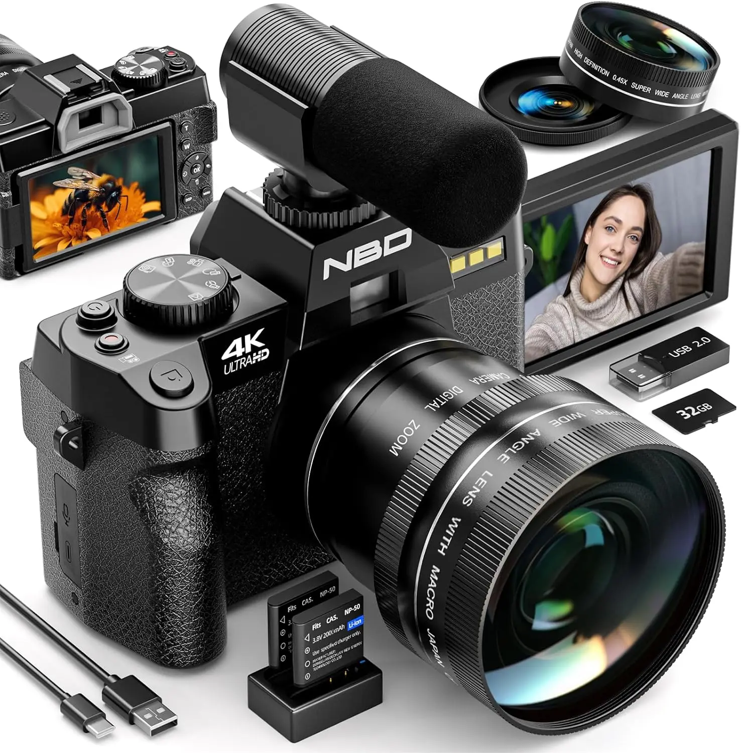 4K 48MP Digital Vlogging Camera with 180° Flip Screen - Image 1