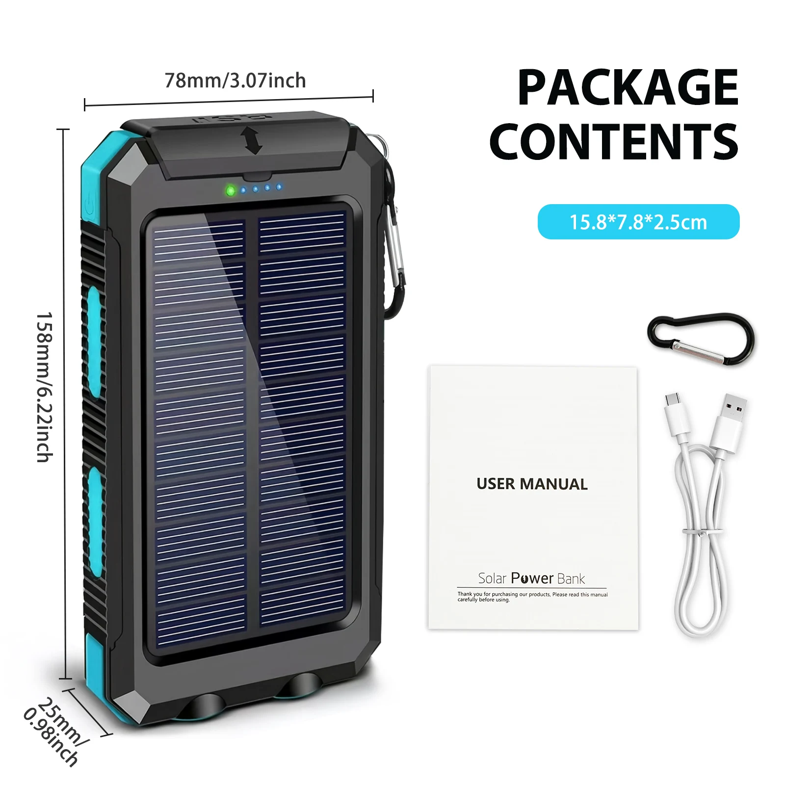 30000mAh Solar Power Bank with Dual USB Ports & Dual LED Flashlight - Image 7