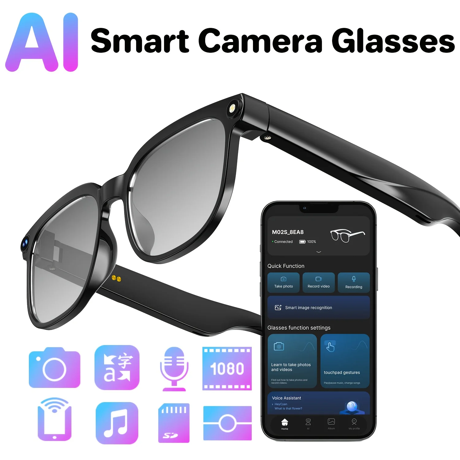 Smart Camera Glasses with 8MP HD Video & Bluetooth Audio - Image 1
