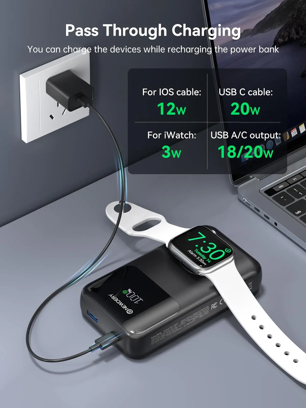 10000mAh Fast Charging Power Bank with Built-in USB-C Cable - Image 4