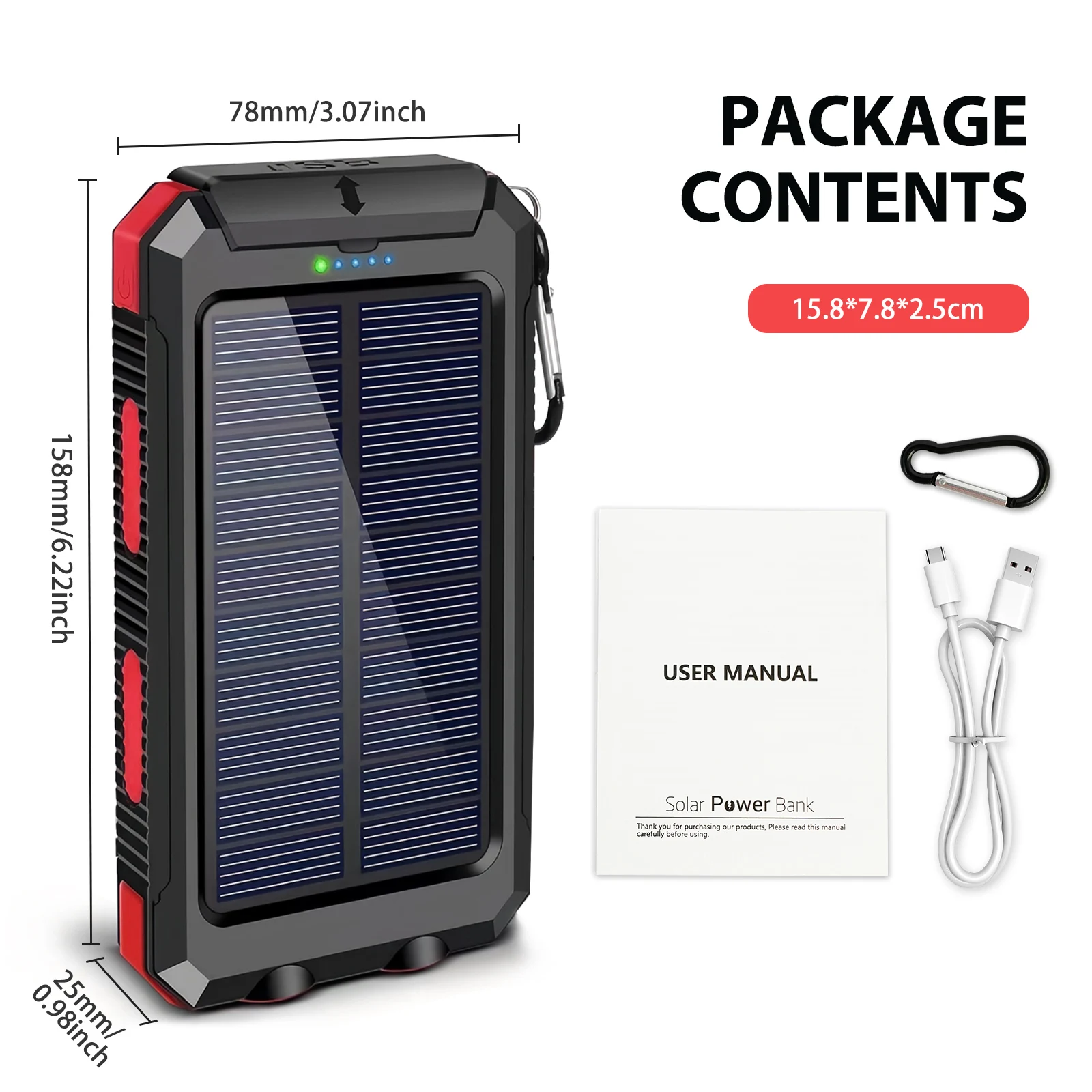 30000mAh Solar Power Bank with Dual USB Ports & Dual LED Flashlight - Image 12