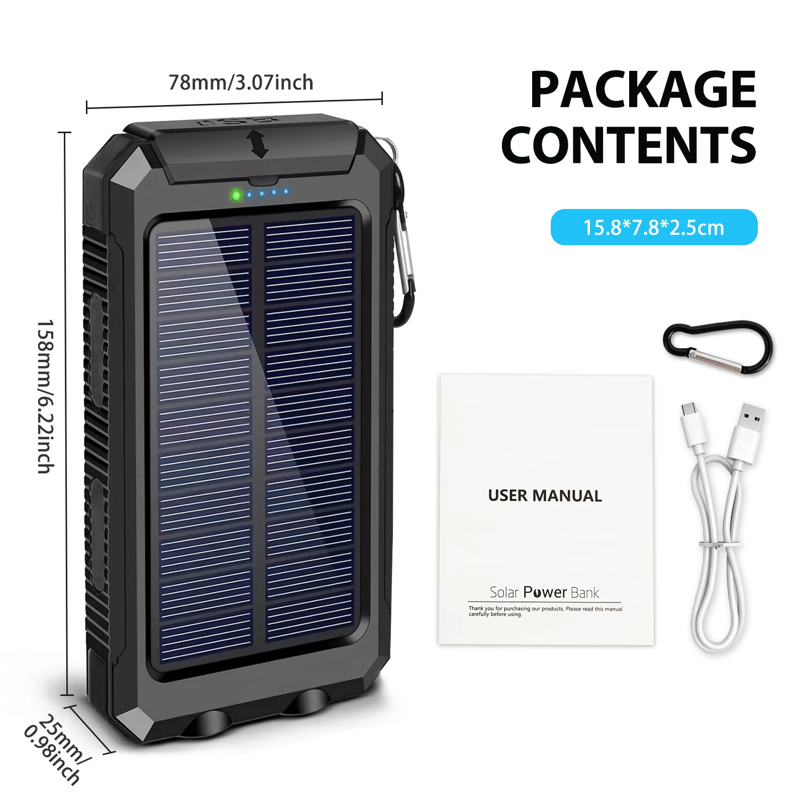 30000mAh Solar Power Bank with Dual USB Ports & Dual LED Flashlight - Image 9
