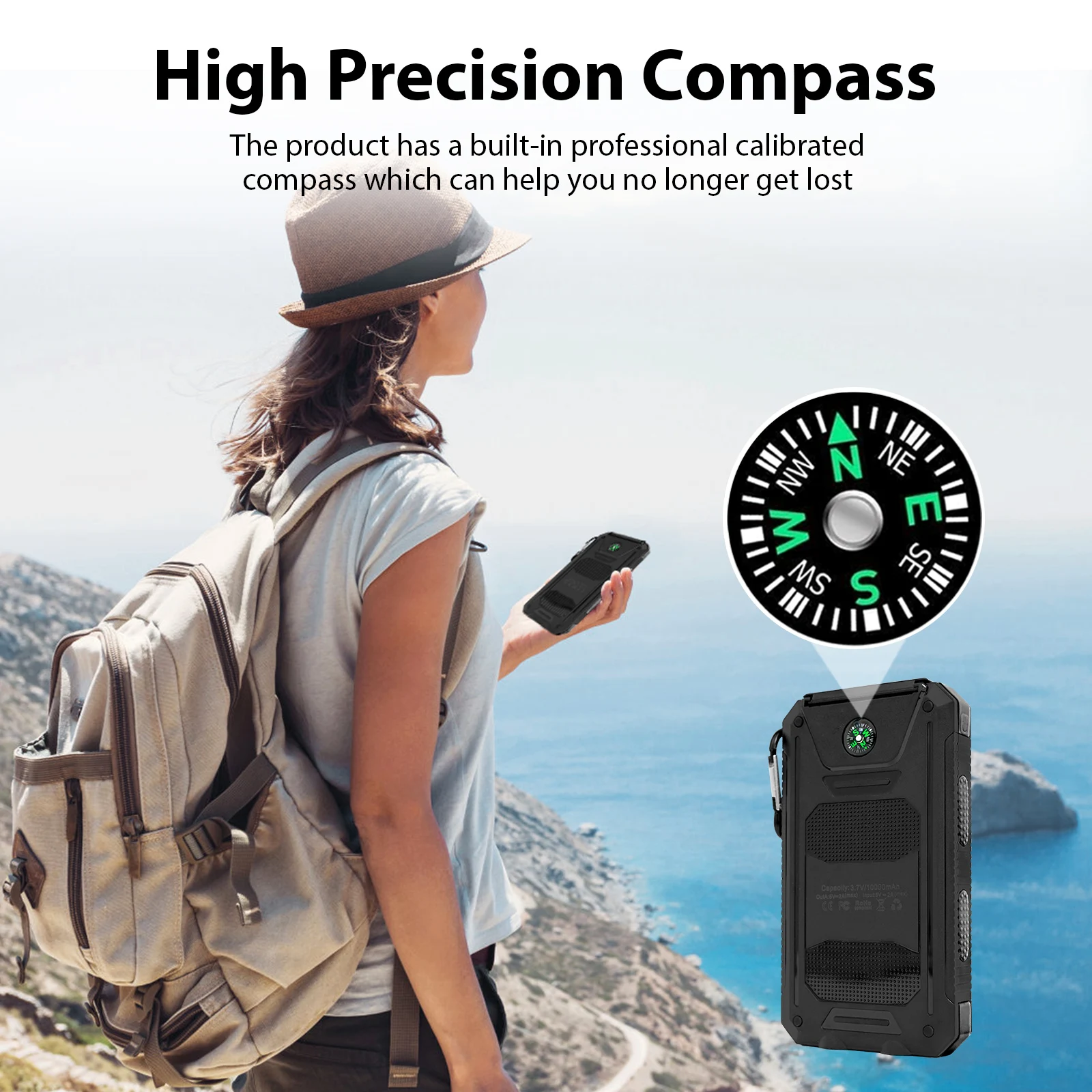 30000mAh Solar Power Bank with Dual USB Ports & Dual LED Flashlight - Image 4