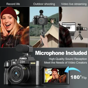 4K 48MP Digital Vlogging Camera with 180° Flip Screen - Thumbnail Image 4