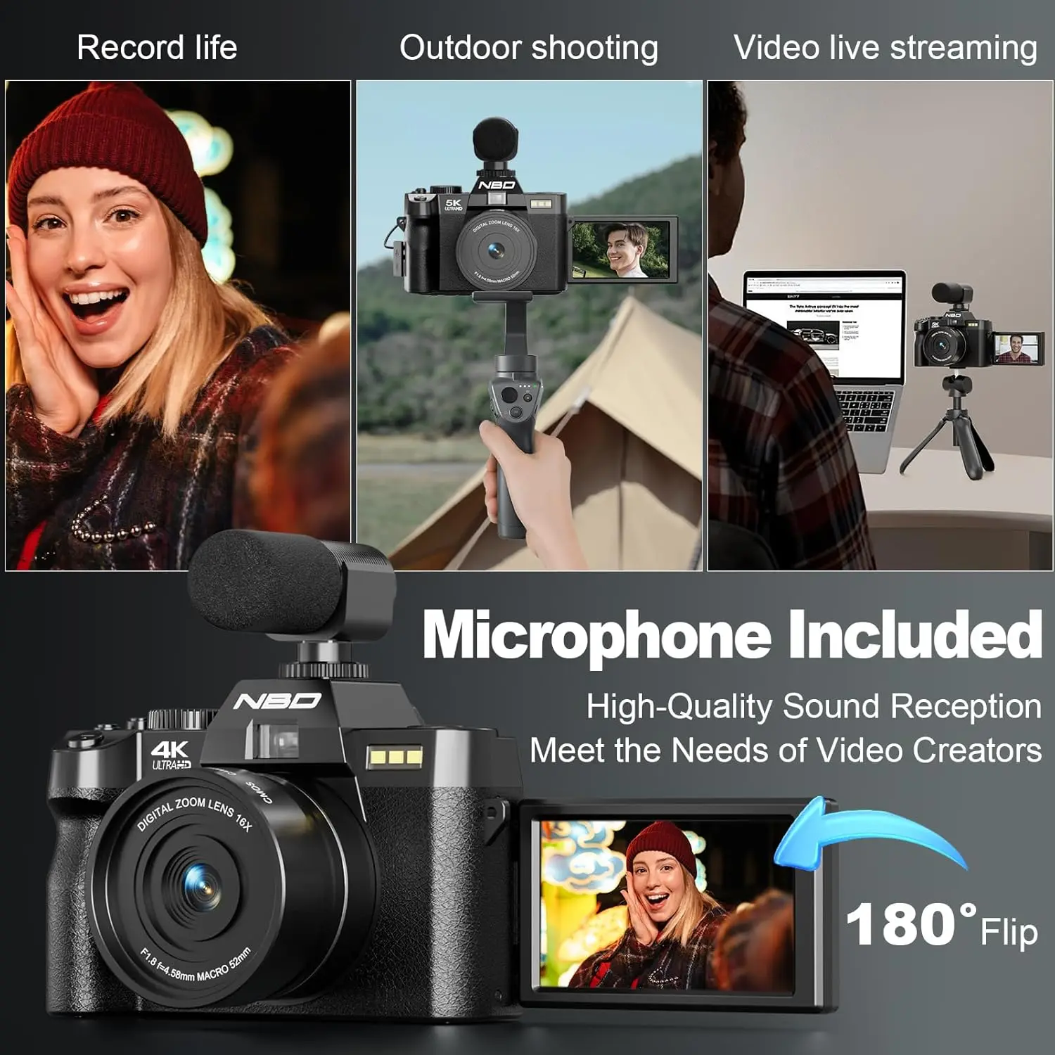 4K 48MP Digital Vlogging Camera with 180° Flip Screen - Image 4