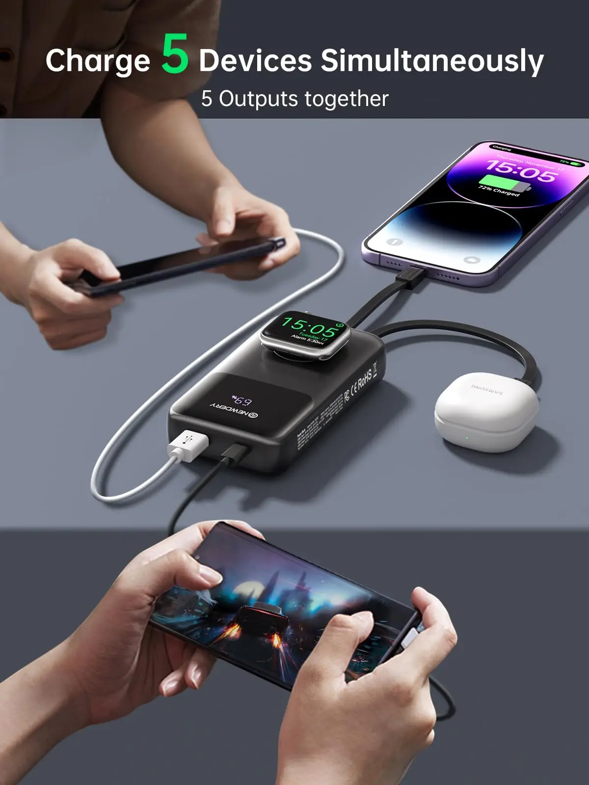 10000mAh Fast Charging Power Bank with Built-in USB-C Cable - Image 3