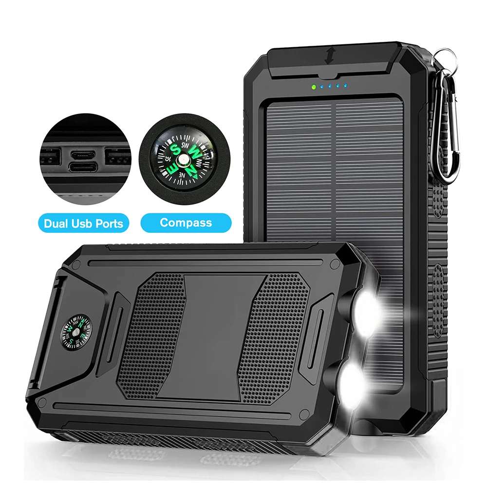 30000mAh Solar Power Bank with Dual USB Ports & Dual LED Flashlight - Image 1