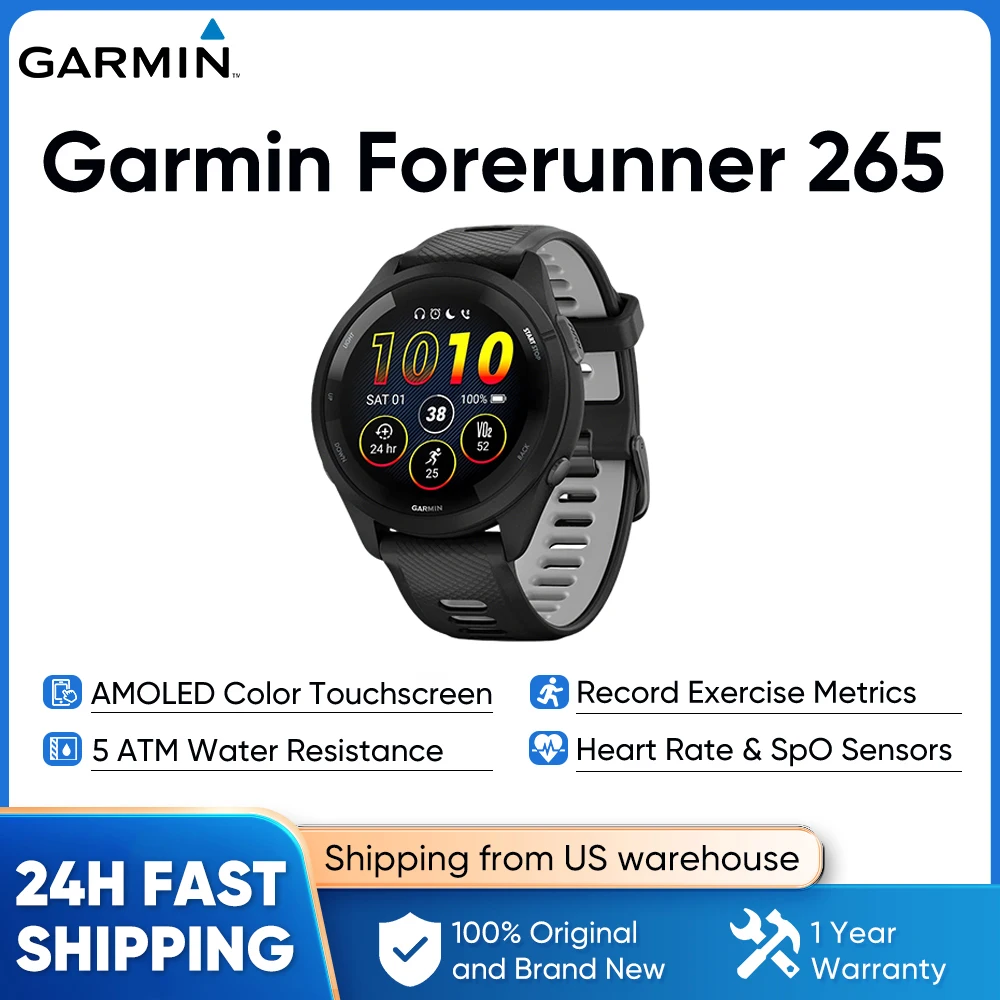 Garmin Forerunner 265 GPS 46mm Smartwatch 1.3" AMOLED Touchscreen Display - Image 1