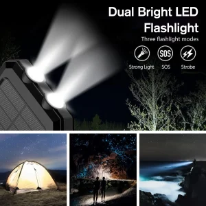 30000mAh Solar Power Bank with Dual USB Ports & Dual LED Flashlight - Thumbnail Image 3