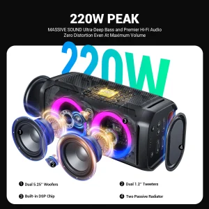 100W RMS IPX6 Waterproof Bluetooth Speaker - Thumbnail Image 5